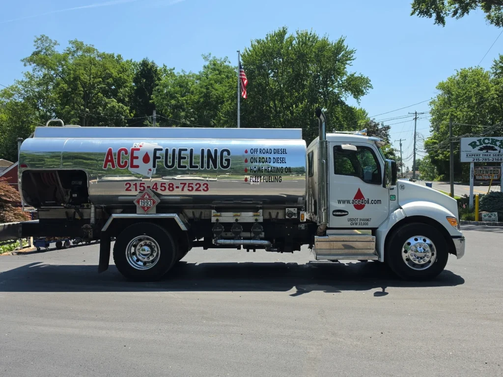 Ace Fueling Kenworth tanker truck ready for same-day heating oil and diesel delivery throughout Bristol, Levittown, and Bensalem, PA